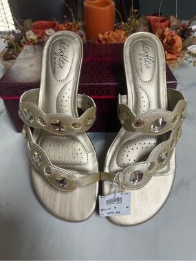 Dexter Gold Jeweled Slide Mules